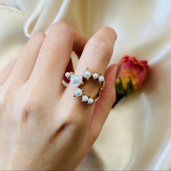 💕Last one Faux Pearls Circle Geometric Rings - Picture 3 of 9